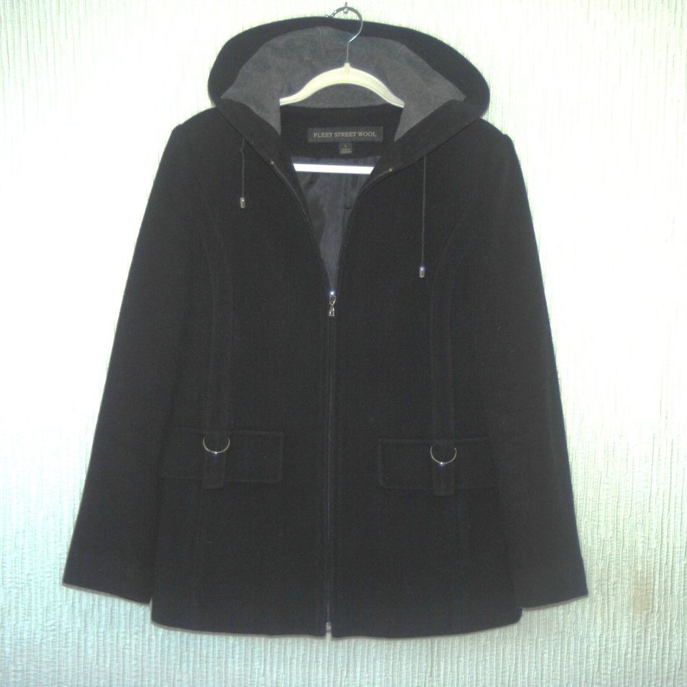 FLEET STREET WOOL Women's Black Italian Wool Hooded Jacket